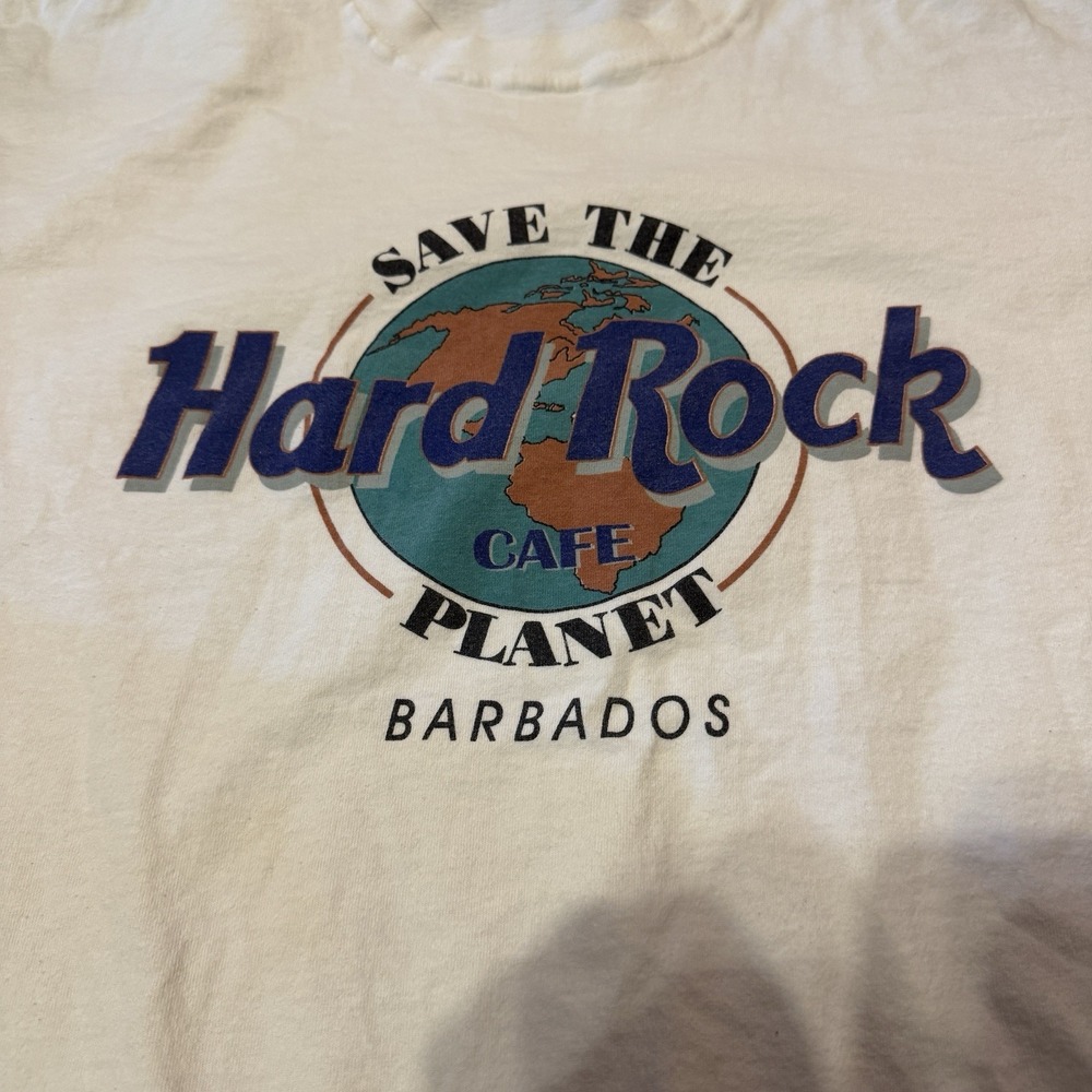 Hard Rock Cafe Save The Planet Barbados Vintage White T-Shirt Tee Size XLarge - Picture 5 of 6